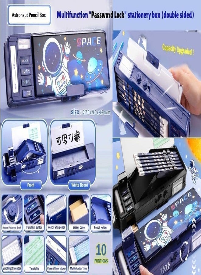 MVM Enterprise Multifunctional Space Password Lock Double Sided Compass Box for Kids, Pencil Box for Boy & Girl, Aesthetic Stationary Items, Space Astronaut Theme Pencil Case (Blue) - Image 5